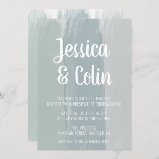 Bruiloft Waterverf penseelstreekuitnodiging Kaart (Voorkant / Achterkant)