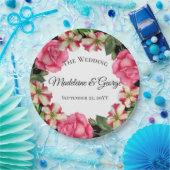 Bruiloft Waterverf roze bloemen krans cirkel Papieren Bordje (Feest)