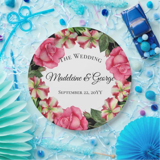Bruiloft Waterverf roze bloemen krans cirkel Papieren Bordje (Feest)