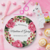 Bruiloft Waterverf roze bloemen krans cirkel Papieren Bordje (Feest)