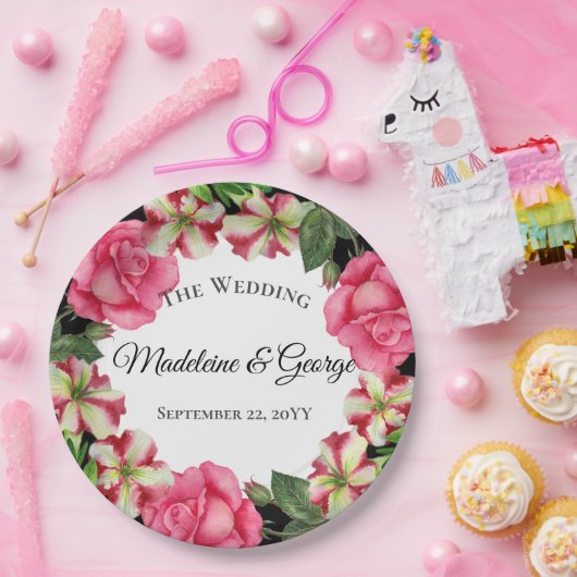 Bruiloft Waterverf roze bloemen krans cirkel Papieren Bordje (Feest)