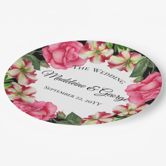 Bruiloft Waterverf roze bloemen krans cirkel Papieren Bordje (Gekanteld)