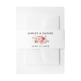 Bruiloft Waterverf Roze Bloemen Uitnodigingen Wikkel