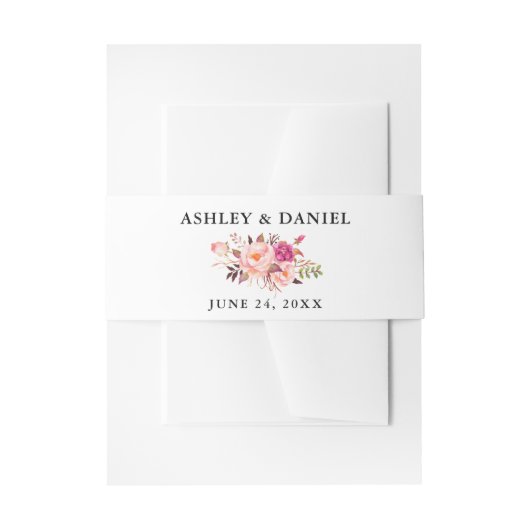 Bruiloft Waterverf Roze Bloemen Uitnodigingen Wikkel (Voorkant Voorbeeld)