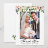 Bruiloft Waterverf Roze Blush Foto Bedankkaart (Voorkant / Achterkant)