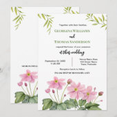 Bruiloft Waterverf Roze Japans Anemoon Kaart (Voorkant / Achterkant)