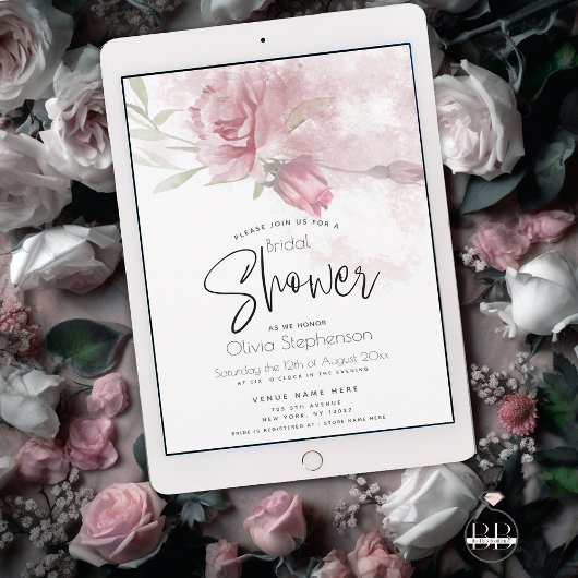 Bruiloft | Waterverf roze mosterdrozen Kaart