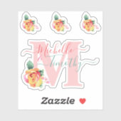 Bruiloft Waterverf Rozen Bloemenbrief Initiaal M Sticker (Vel)