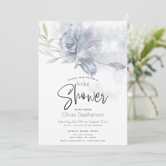 Bruiloft | Waterverf Rustic Dusty Blue Rozen Kaart (Staand voorkant)