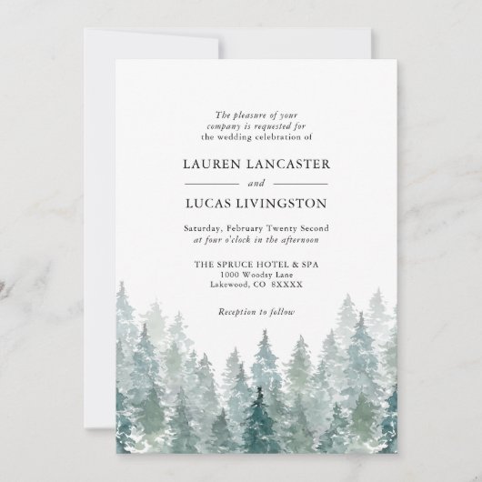 Bruiloft Waterverf rustieke dennenbomen bos groen Kaart (Voorkant)