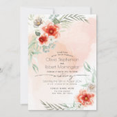 Bruiloft | Waterverf Scarlet Flame Floral Kaart (Voorkant)