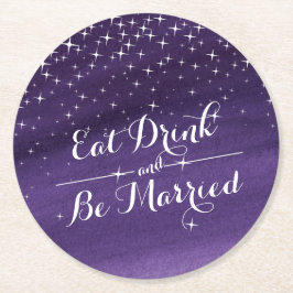 Bruiloft waterverf sterrennacht papier onderzetter