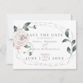 BRUILOFT | Waterverf Stof Roos Blush Pink Silver Save The Date (Voorkant)