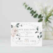 BRUILOFT | Waterverf Stof Roos Blush Pink Silver Save The Date (Staand voorkant)
