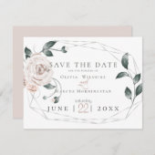 BRUILOFT | Waterverf Stof Roos Blush Pink Silver Save The Date (Voorkant / Achterkant)