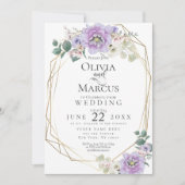 Bruiloft | Waterverf van lavendel Floral Geometric Kaart (Voorkant)