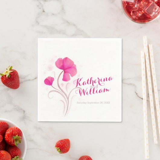 Bruiloft waterverf wildflower roze papieren servet (Insitu)