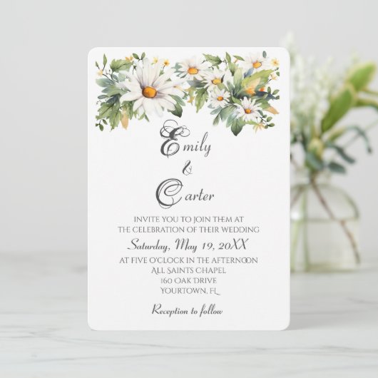 Bruiloft Waterverf witte madeliefjes Kaart (Staand voorkant)