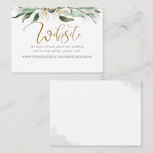 Bruiloft Website Goud Groen Visitekaartje (Voorkant / Achterkant)