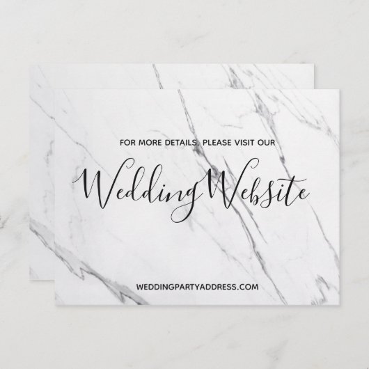 Bruiloft website kaart | Wit marmer Briefkaart (Voorkant / Achterkant)