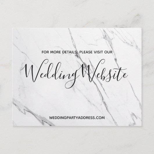 Bruiloft website kaart | Wit marmer Briefkaart (Voorkant)