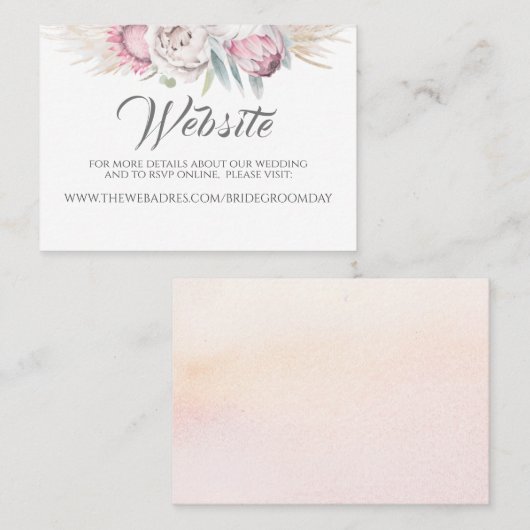 Bruiloft website Pampas gras roze exotische bloeme Visitekaartje (Voorkant / Achterkant)