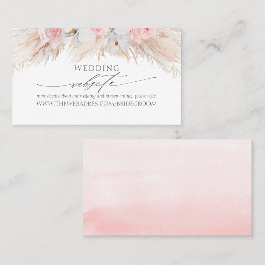 Bruiloft Website Pastel Tropische Bloemen & Pampa' Visitekaartje (Voorkant / Achterkant)