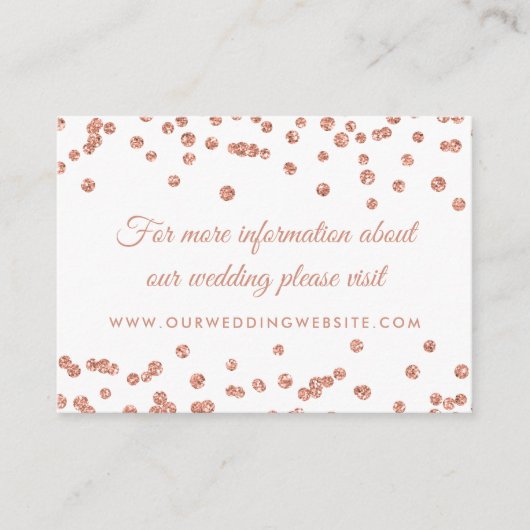Bruiloft Website Plaats Roos Gouden Glitter Confet Informatiekaartje (Voorkant)
