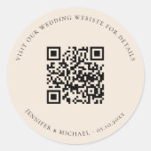 Bruiloft website QR code details rsvp beige Ronde Sticker (Voorkant)