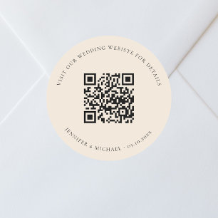 Bruiloft website QR code details rsvp beige Ronde Sticker