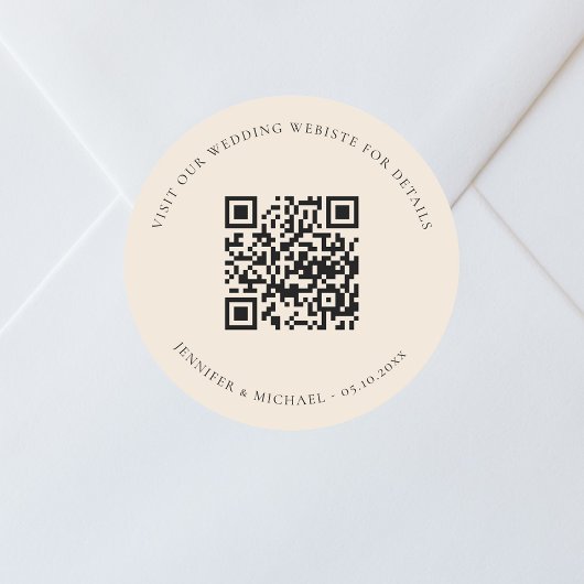 Bruiloft website QR code details rsvp beige Ronde Sticker