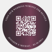 Bruiloft website QR code details rsvp bordeaux Ronde Sticker (Voorkant)