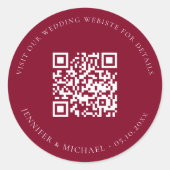Bruiloft website QR code details rsvp bordeaux Ronde Sticker (Voorkant)