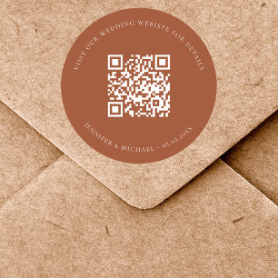 Bruiloft website QR code details rsvp gebrande sin Ronde Sticker