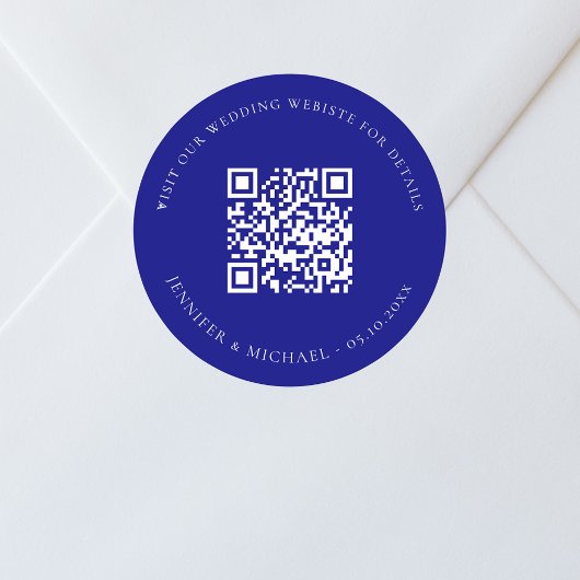 Bruiloft website QR code details rsvp marine blauw Ronde Sticker