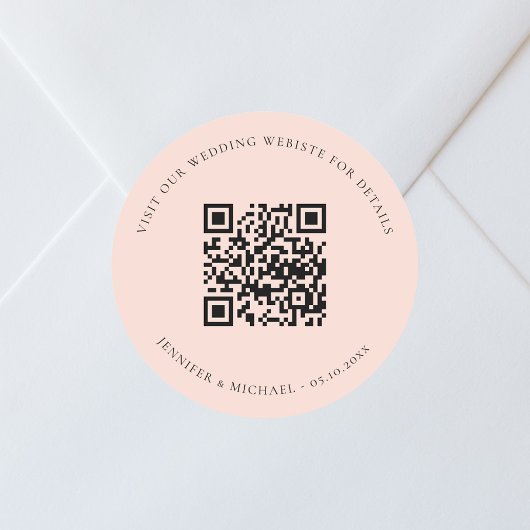 Bruiloft website QR code details rsvp perzik Ronde Sticker