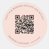 Bruiloft website QR code details rsvp perzik Ronde Sticker (Voorkant)