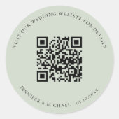 Bruiloft website QR code details rsvp sage groen Ronde Sticker (Voorkant)