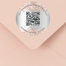 Bruiloft website QR code details rsvp zilver roos Ronde Sticker