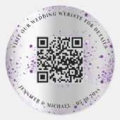 Bruiloft website QR code details rsvp zilver viole Ronde Sticker (Voorkant)