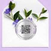 Bruiloft website QR code details rsvp zilver viole Ronde Sticker
