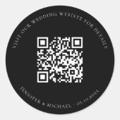 Bruiloft website QR code details rsvp zwart Ronde Sticker (Voorkant)