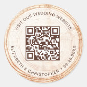 Bruiloft website QR code Rustiek hout RSVP Ronde Sticker (Voorkant)