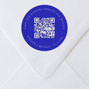 Bruiloft website QR details informatie rsvp blauw Ronde Sticker