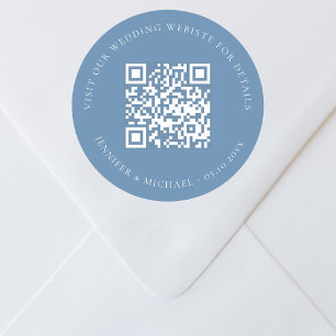 Bruiloft website QR details informatie rsvp blauw Ronde Sticker