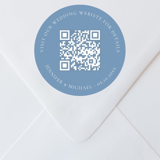 Bruiloft website QR details informatie rsvp blauw Ronde Sticker