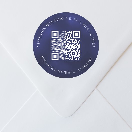 Bruiloft website QR details informatie rsvp blauw Ronde Sticker