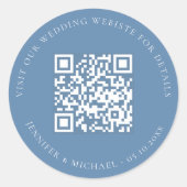 Bruiloft website QR details informatie rsvp blauw Ronde Sticker (Voorkant)