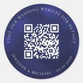 Bruiloft website QR details informatie rsvp blauw Ronde Sticker (Voorkant)