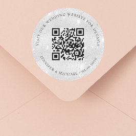 Bruiloft website QR details informatie rsvp zilver Ronde Sticker